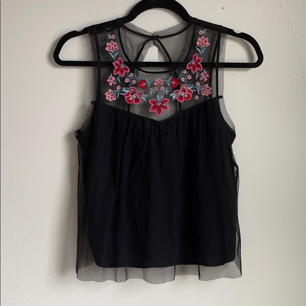 Hollister Mesh Overlay Floral Blouse NWT